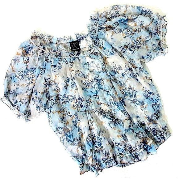 🆕 Anthropologie: Ella Moss Peasant Top 100% Silk, with Navy Under Cami  NWT - Picture 5 of 6